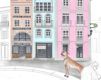 Coimbra Portugal print digital illustration home decor