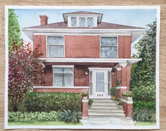 Custom House Watercolor Portrait: Personalized Home Illustration