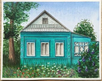 Custom house portrait Watercolor custom house portrait from photo