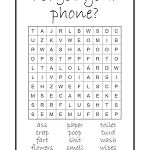 Funny toilet print for toilet or bathroom - word search "forgot your phone"