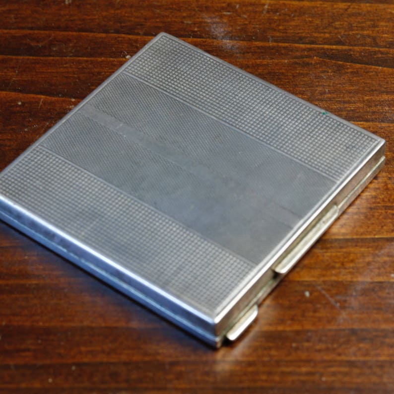 Antique Solid Silver Powder Compact Case with mirror Art Deco 1920s