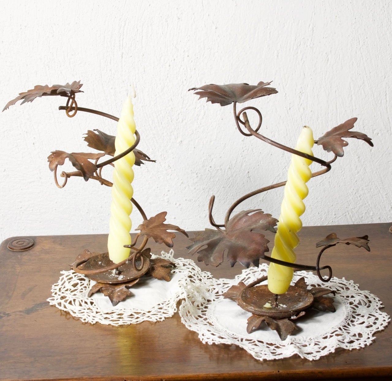 Burnished brass vine leaf candlestick candle holder Tuscany Etsy
