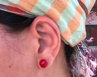 HSE 001, Earrings, Stud Lucky red seed, Natural red sandalwood seed