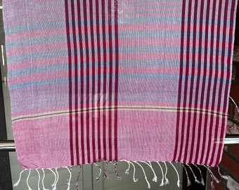 HCS 052 S, Scarf, Handwoven 100% cotton Scarf with Hand Dyed (Krama Khmer), Authentic handmade scarf