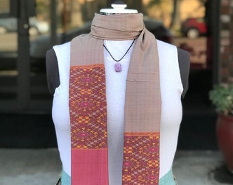 CBED 003, Scarf, Natural dye Handwoven Khmer Silk with hand dyed