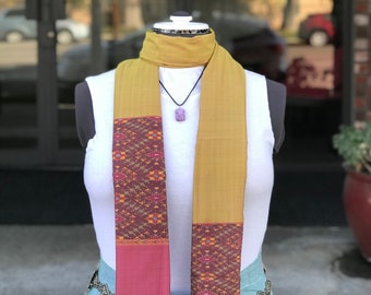 CBED 001, Scarf, Natural dye Handwoven Khmer Silk with hand dyed