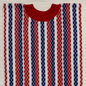 Adult Towel Bib - Red, White & Blue - Fun Terrycloth PULLOVER Bib - Plain Bib - Acid Reflux - Fastener-Free Bib