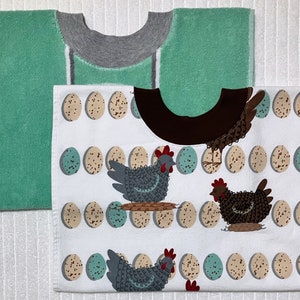 Adult Towel Bib - An Egg-cellent Pair - Chicken Print - PULLOVER Bib - Acid Reflux - Special Needs - Fastener-Free Bib - Big Kid Bib