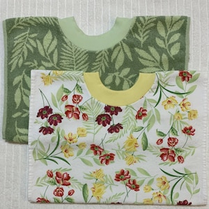 Adult Towel Bib - Summer Leaves & Florals - Terrycloth PULLOVER Bib - Acid Reflux - Special Needs - Fastener-Free Bib - Big Kid Bib