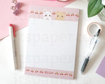 Cherry A5 Notepad - Cute Notepad, Cute Memo Pad, Letter Paper, Letter Writing Pad, Desk Notepad, School Notepad, Bunny Notepad, Bear Memo
