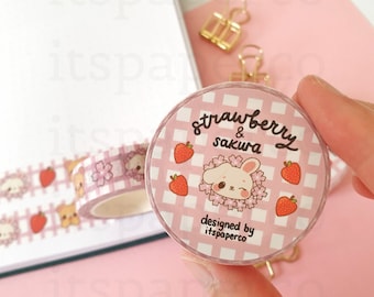 Strawberry and Sakura Washi Tape (15mm by 10m) / Bunny Washi Tape / Gingham Washi Tape / Cute Stationery / Cute Washi Tape