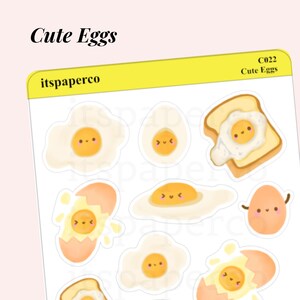 Cute Eggs Sticker Sheet - Planner Stickers, Bullet Journal Stickers, Kawaii Stickers, Food Stickers, Breakfast Stickers - C022