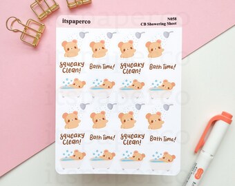 Bath Time Caramel Bear Sticker Sheet - Planner Stickers, Bullet Journal Stickers, Cute Stationery, Kawaii Stationery, Cute Stickers