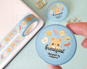 Breakfast Washi Tape (15mm by 10m) / Bunny Washi Tape / Pancake Washi Tape / Scrapbooking Tape / Cute Stationery / Cute Washi Tape