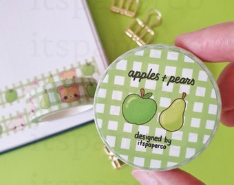 Apple and Pears Washi Tape (15mm by 10m) / Bunny Washi Tape / Gingham Washi Tape / Scrapbooking Tape / Cute Stationery / Cute Washi Tape