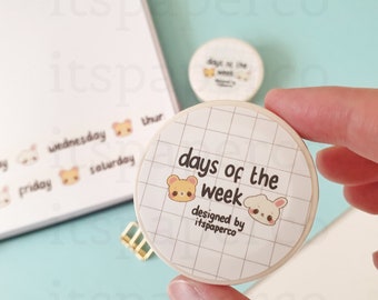 Weekday Washi Tape (15mm by 10m) / Bunny Washi Tape / Weekly Washi Tape / Days of the Week / Cute Stationery / Cute Washi Tape
