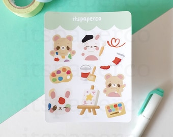 Artist Things Sticker Sheet - Cute Stickers, Planner Stickers, Journal Stickers, Bunny Stickers, Kawaii Stationery, Bear Stickers,