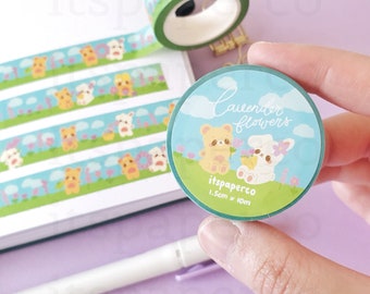 Lavender Flowers Washi Tape (15mm by 10m) / Bunny Washi Tape / Bear Washi Tape / Scrapbooking Tape / Cute Stationery / Cute Washi Tape