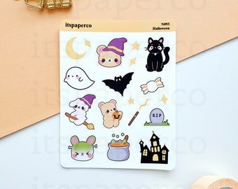 Halloween Sticker Sheet - Planner Stickers, Journal Stickers, Bunny Stickers, Cute Stickers, Bear Stickers, Kawaii Stationery - N093