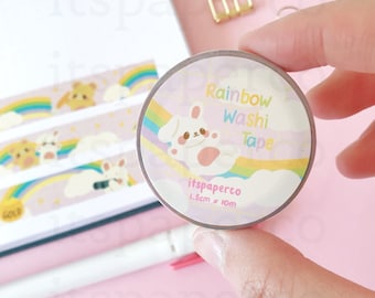 Rainbow Washi Tape (15mm by 10m) / Bunny Washi Tape / Starry Washi Tape / Scrapbooking Tape / Cute Stationery / Cute Washi Tape