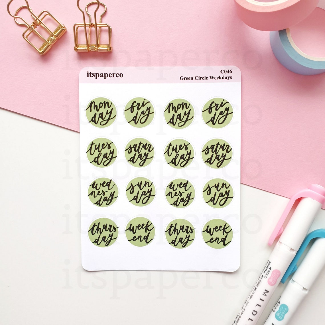 calligraphy circle weekdays planner stickers bullet