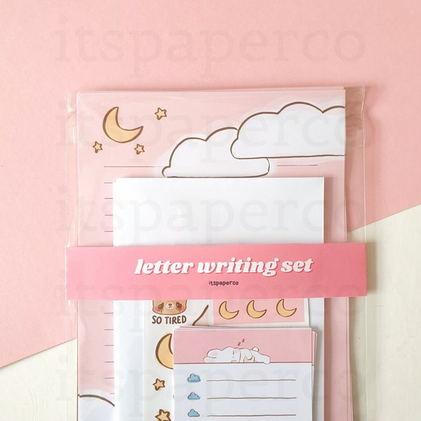 Cute Lazy Bunny Letter Writing Set - Stationery Writing Set, Bunny Stationery, Kawaii Letter Paper, Writing Set,Penpal Stationery