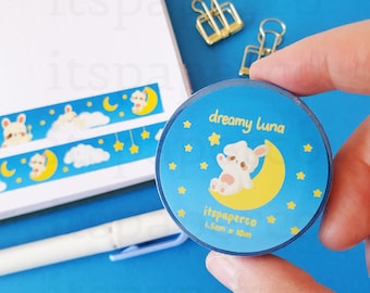 Dreamy Luna Washi Tape (15mm by 10m) / Bunny Washi Tape / Starry Washi Tape / Scrapbooking Tape / Cute Stationery / Cute Washi Tape