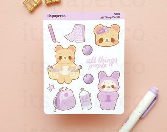 All Things Purple Sticker Sheet - Planner Stickers, Bullet Journal Stickers, Cute Stickers, Kawaii Stickers, Bear Stickers, Bunny Stickers