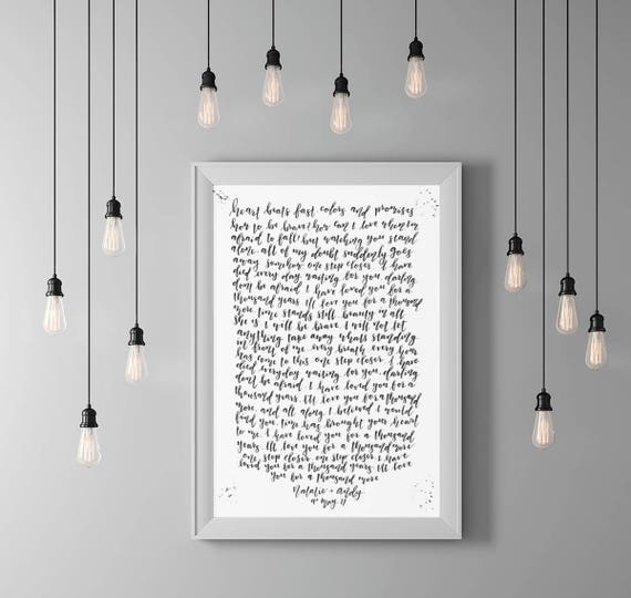 A Thousand Years Christina Perri Song Lyrics Print First Etsy