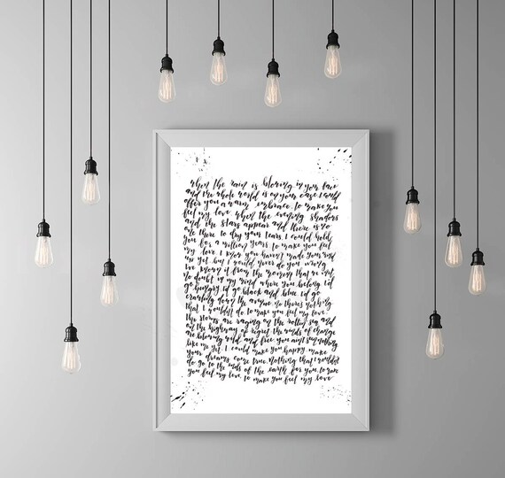 Make You Feel My Love Song Lyrics Print First Dance Lyrics Adele Lyrics Anniversary Gift Custom Calligraphy Framed Song Lyrics