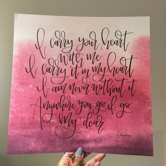 Items similar to 12x12 inch frameable quote EE Cummings I carry your