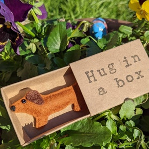 Dog gift, Dachshund, sausage dog, felt dog, hug in a box, comfort, pocket hug, get well soon, miss you gift.