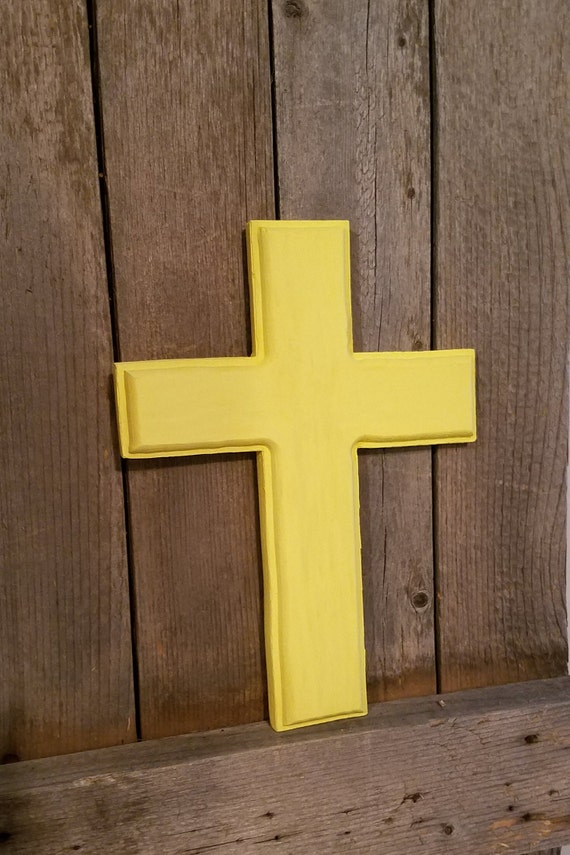 Yellow Wooden Cross Wall Hanging Decor