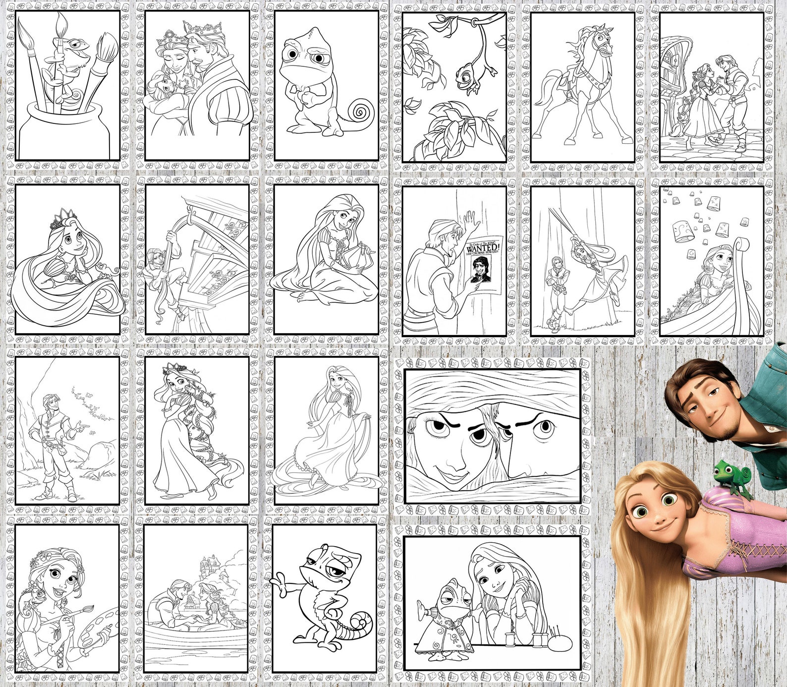 Tangled Rapunzel 20 Printable Colouring Book Pages Party Loot | Etsy