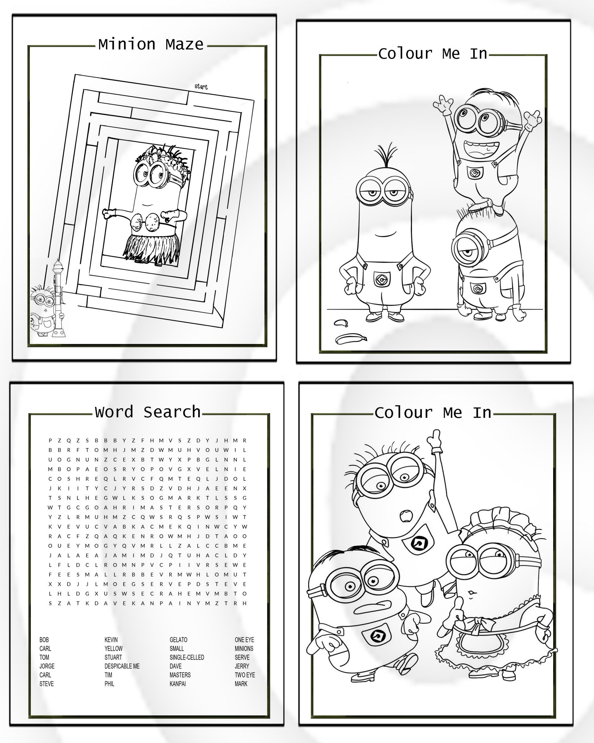 Despicable Minion Printable Puzzle Quiz Colouring Book Ideal | Etsy