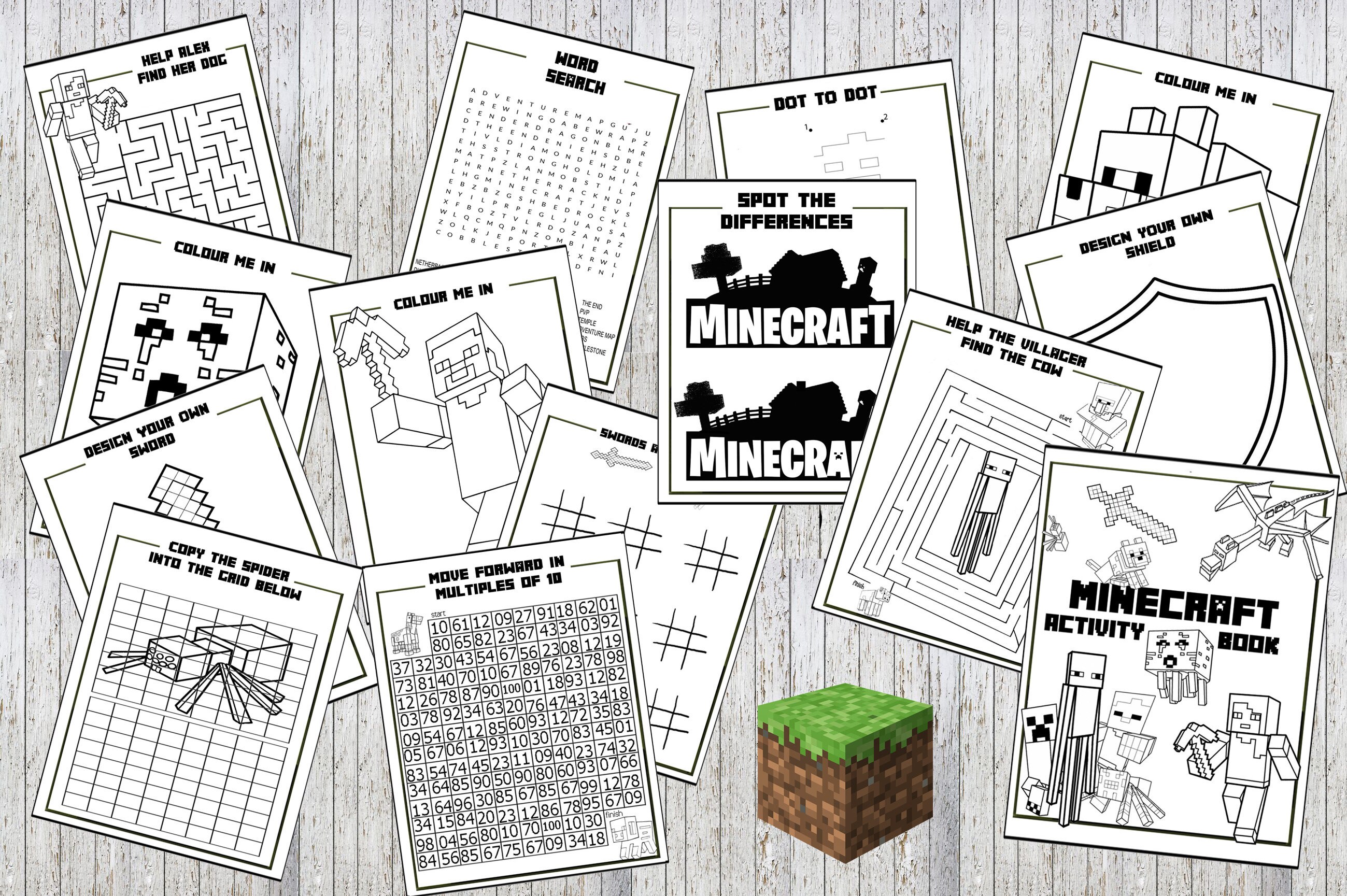 Minecraft 14 Page Printable Puzzle Quiz Colouring Book Ideal | Etsy