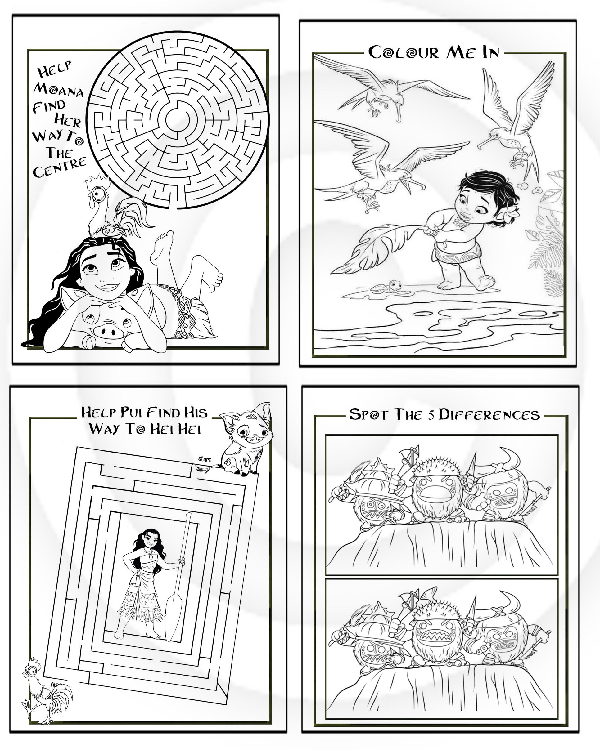 Moana 15 Page Printable Puzzle Quiz Colouring Ideal Easter | Etsy