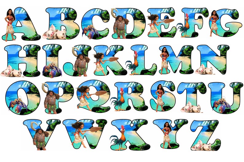 moana 35 alphabet and number images party event letter pack etsy