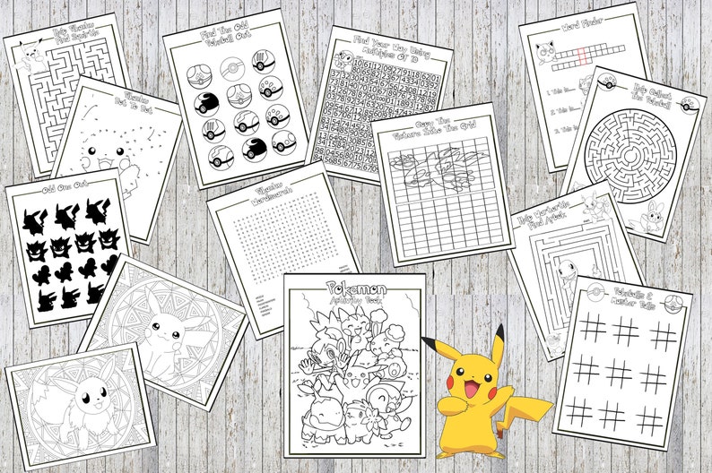 Pikachu Pokemon Printable Puzzle Quiz Colouring Book Ideal | Etsy