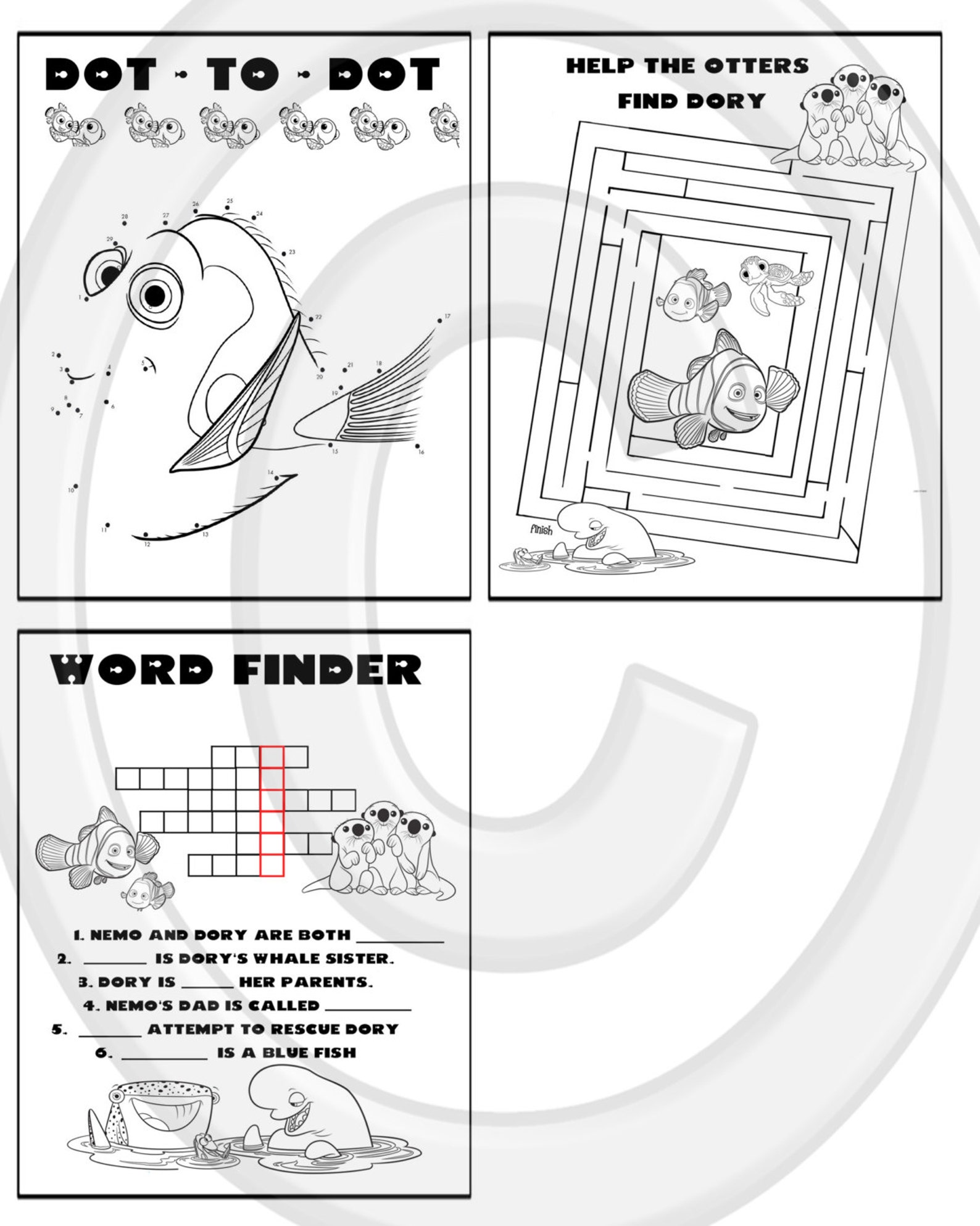 Finding Dory Nemo Printable Puzzle Quiz Colouring Book Ideal Etsy
