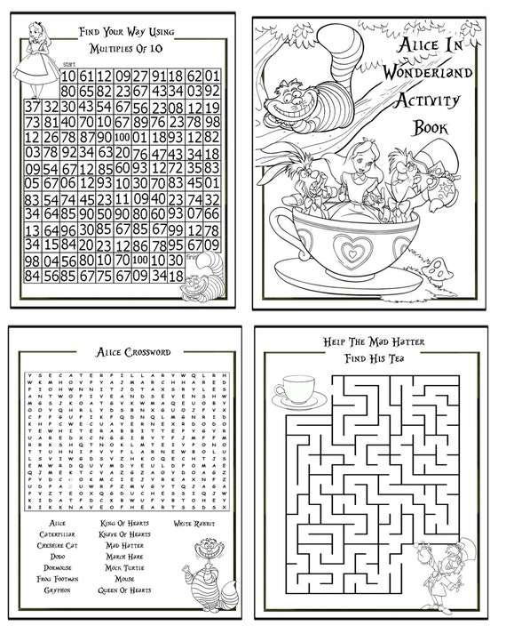 Alice In Wonderland Printable Puzzle Quiz Colouring Book Etsy