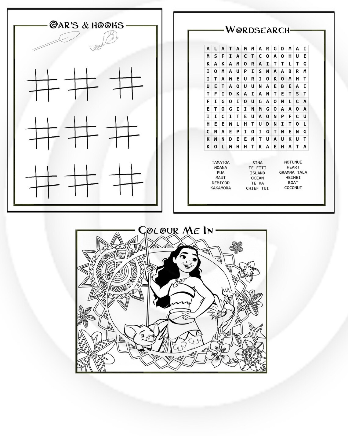 Moana 15 Page Printable Puzzle Quiz Colouring Ideal Easter Etsy