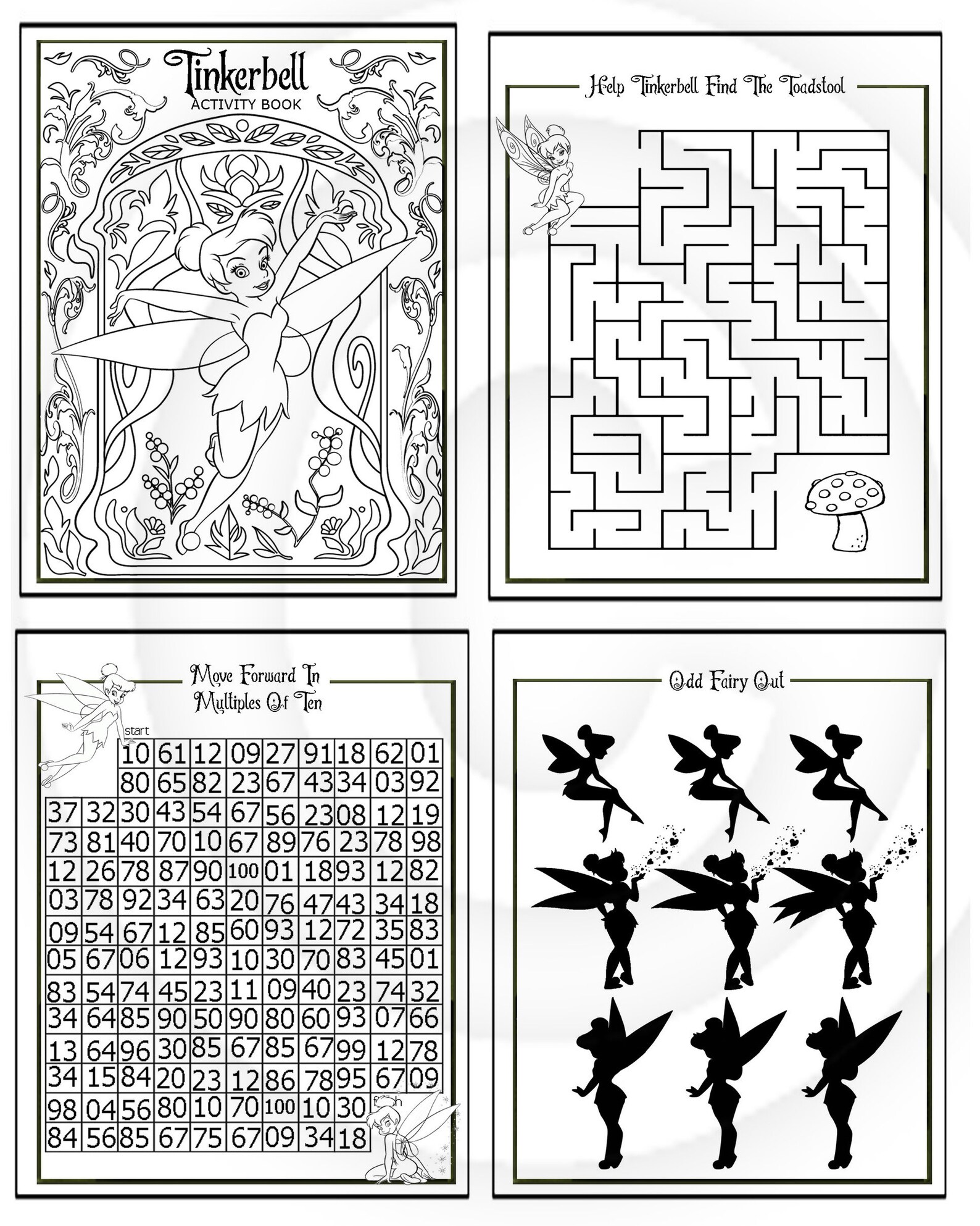 Tinkerbell Fairy 15 Page Printable Puzzle Quiz Colouring Book | Etsy