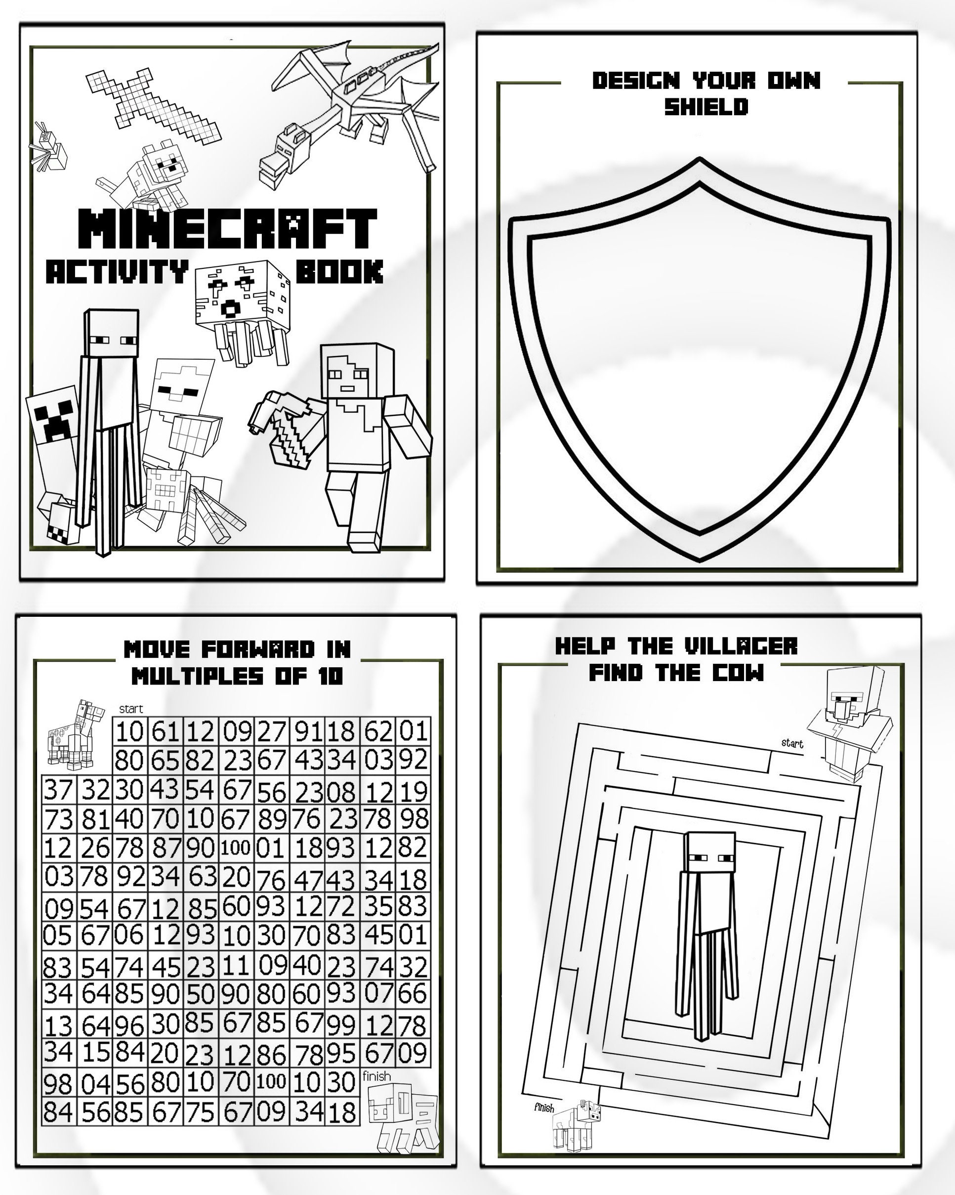 Minecraft 14 Page Printable Puzzle Quiz Colouring Book Ideal | Etsy