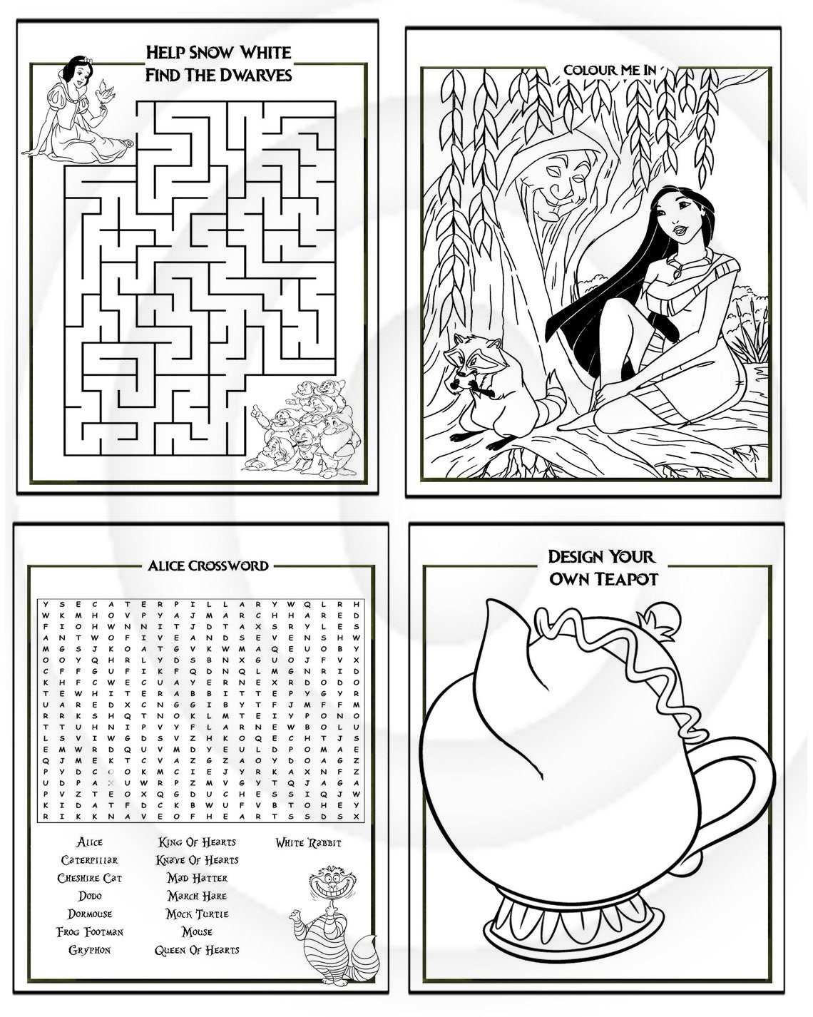 Disney Princess Printable Puzzle Quiz Colouring Book Ideal | Etsy