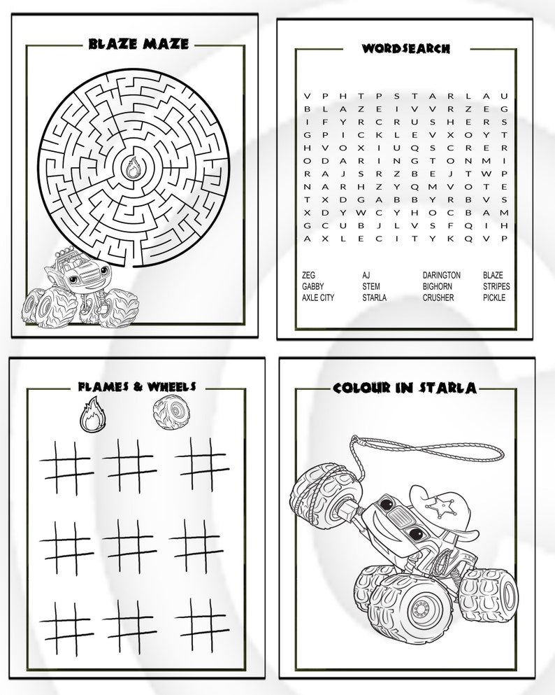 Blaze and the Monster Machines Printable Puzzle Quiz Colouring | Etsy