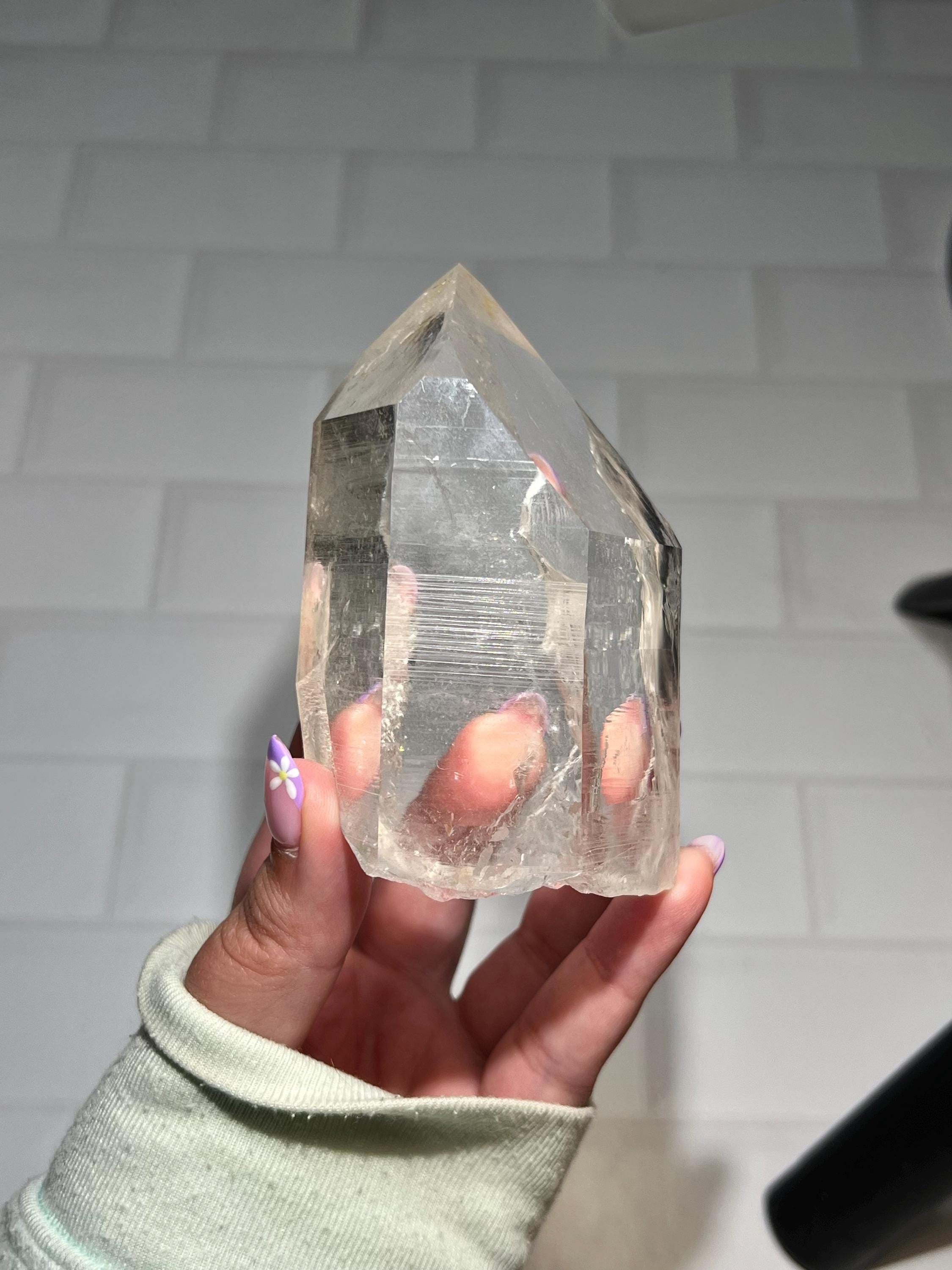 Water Clear Chunky Raw Arkansas Clear Quartz Self Standing Crystal with Sparkling Druzy Babies