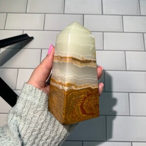 Softly Banded Ivory Calcite with Warm Marbled Cinnamon and Hickory Clay Rock Matrix Tower 3