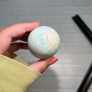 Beachy Shades of Light Aqua Blue Caribbean Calcite/Aragonite Polished Mini Sphere 1