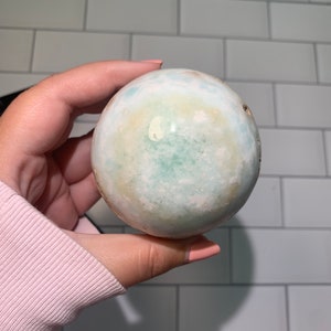 Delicate Light Aqua Blue Caribbean Calcite/Aragonite Polished Sphere 2